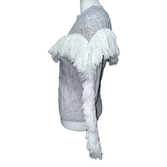 Amur Ulla Fringe Merino Wool Cable Knit Sweater With Fringe Detail Beige Sz Medi - Picture 8 of 15
